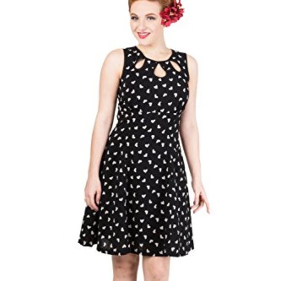 NWT Medium Black and White Teardrop Heart Retro Valentine Dress Modcloth - Picture 1 of 5